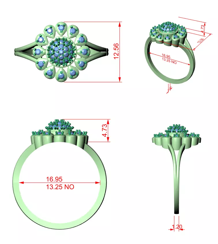 Round Cluster Diamond Split Shank Engagement Ring 3DM STL Video 3D print model_12