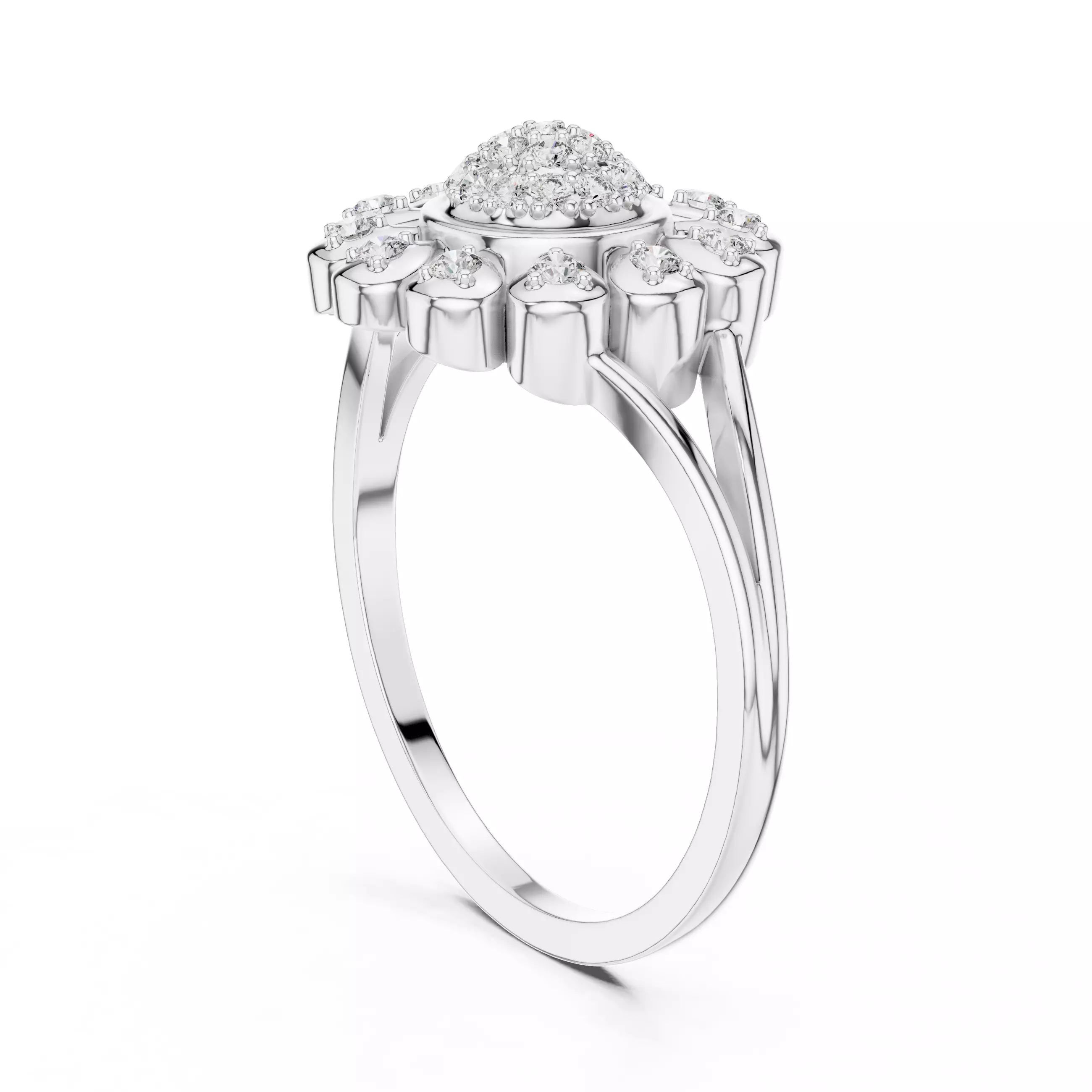 Round Cluster Diamond Split Shank Engagement Ring 3DM STL Video 3D print model_9