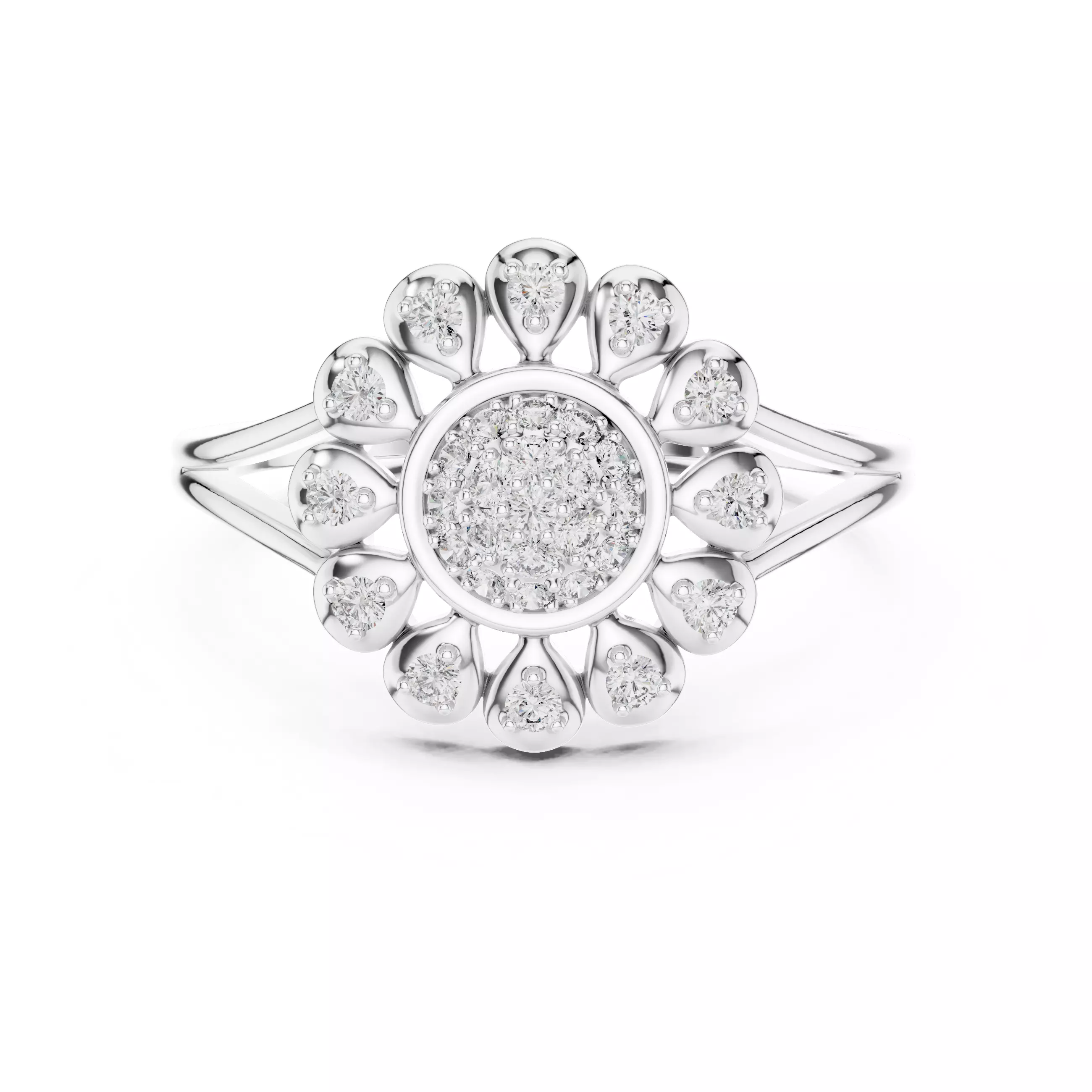 Round Cluster Diamond Split Shank Engagement Ring 3DM STL Video 3D print model_2