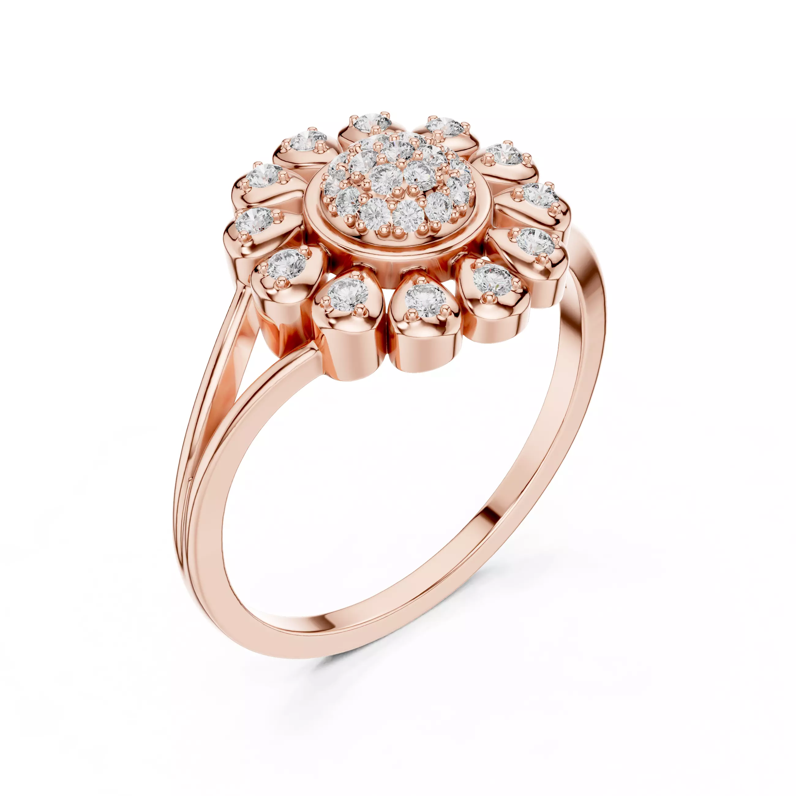 Round Cluster Diamond Split Shank Engagement Ring 3DM STL Video 3D print model_4