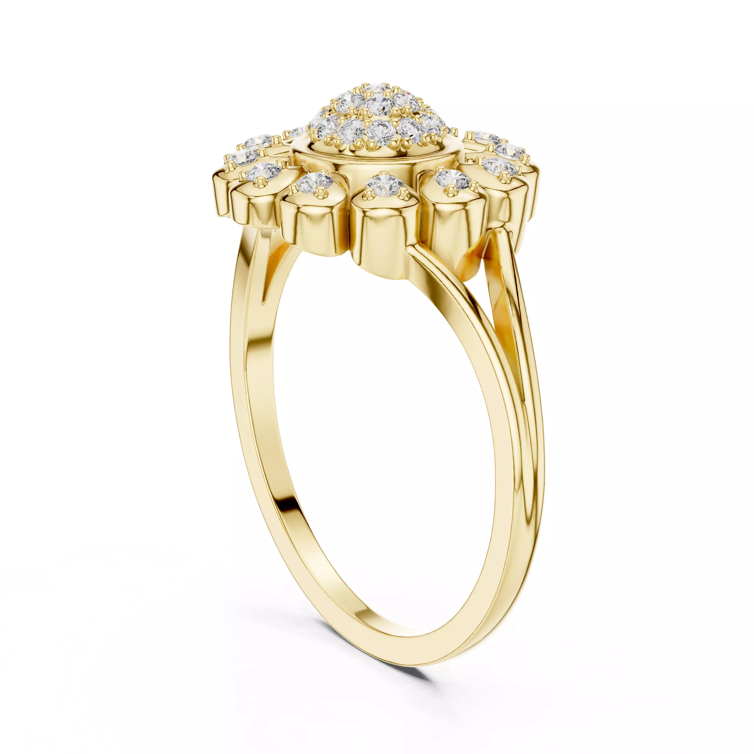 Round Cluster Diamond Split Shank Engagement Ring 3DM STL Video 3D print model_6