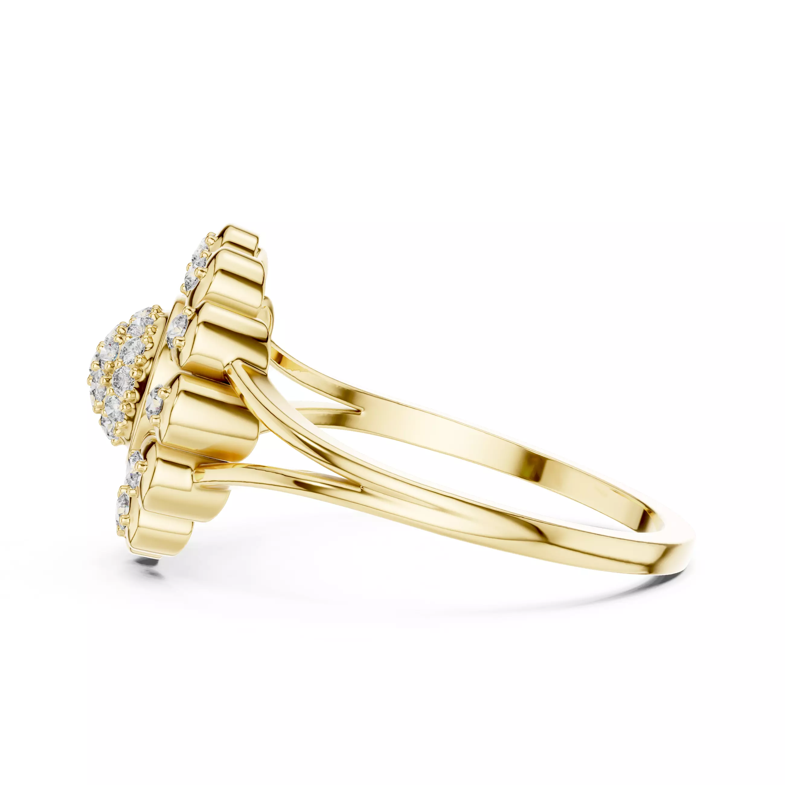 Round Cluster Diamond Split Shank Engagement Ring 3DM STL Video 3D print model_8