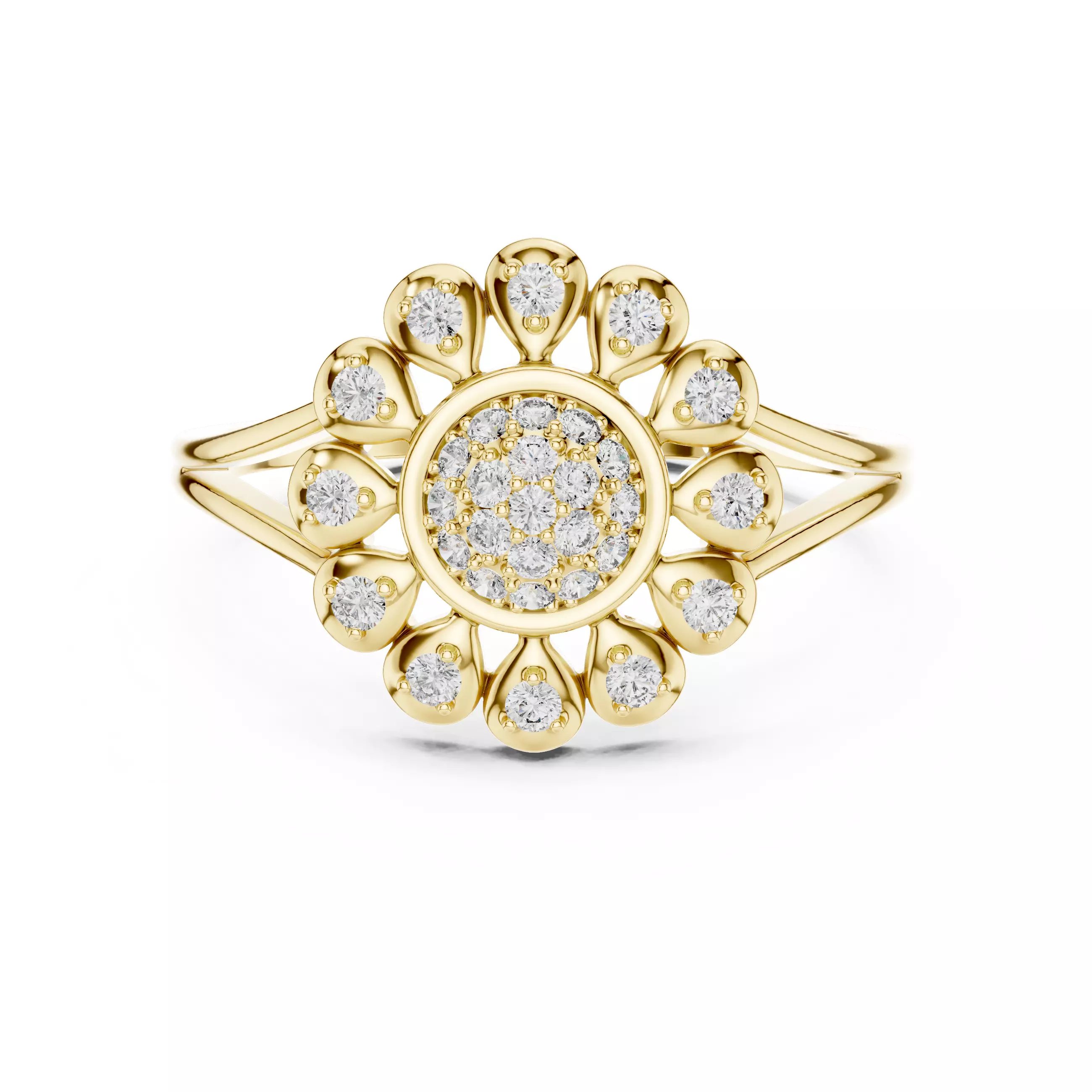 Round Cluster Diamond Split Shank Engagement Ring 3DM STL Video 3D print model_1