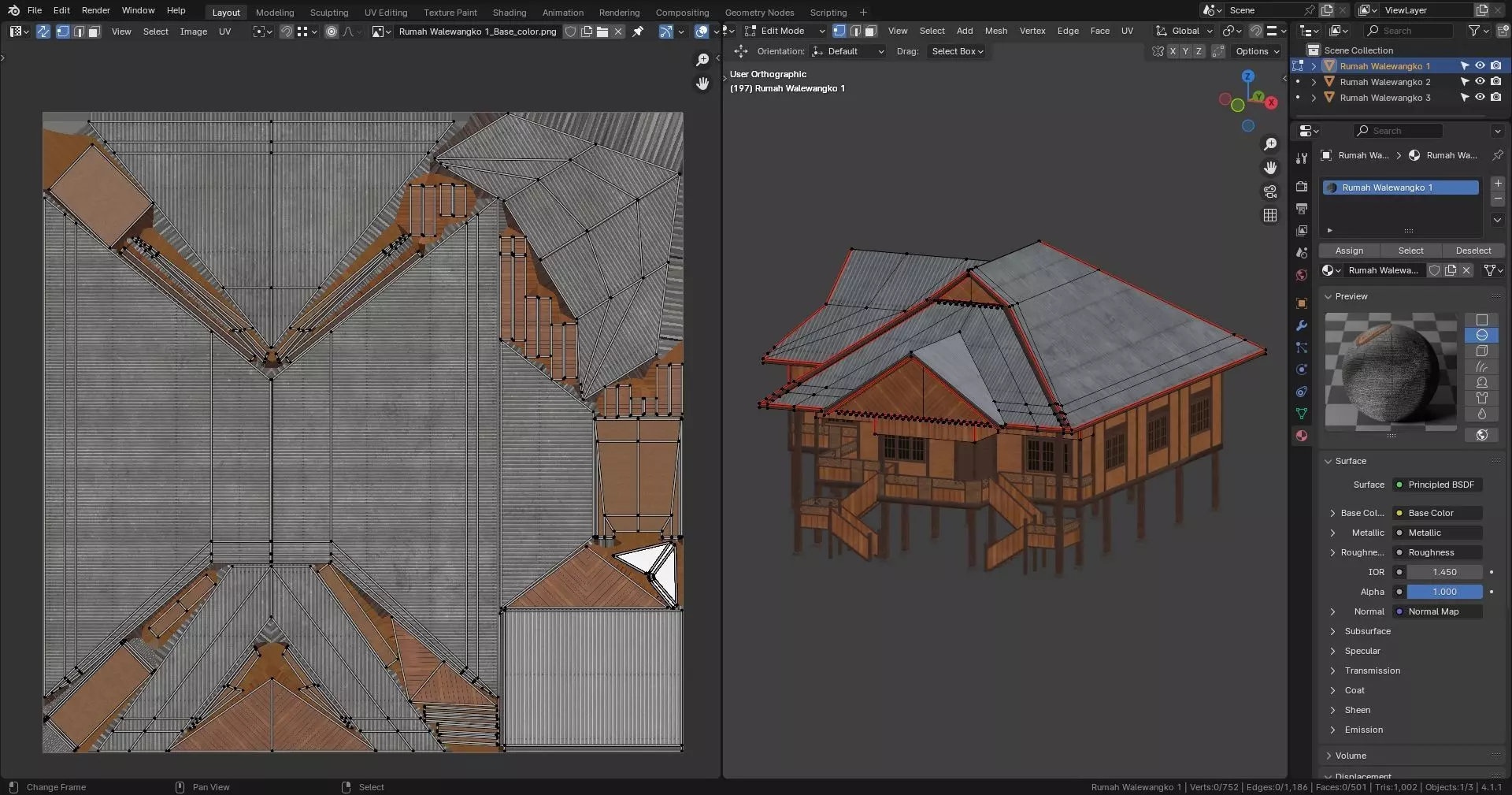 Traditional Houses - Rumah Walewangko Low-poly 3D model_8