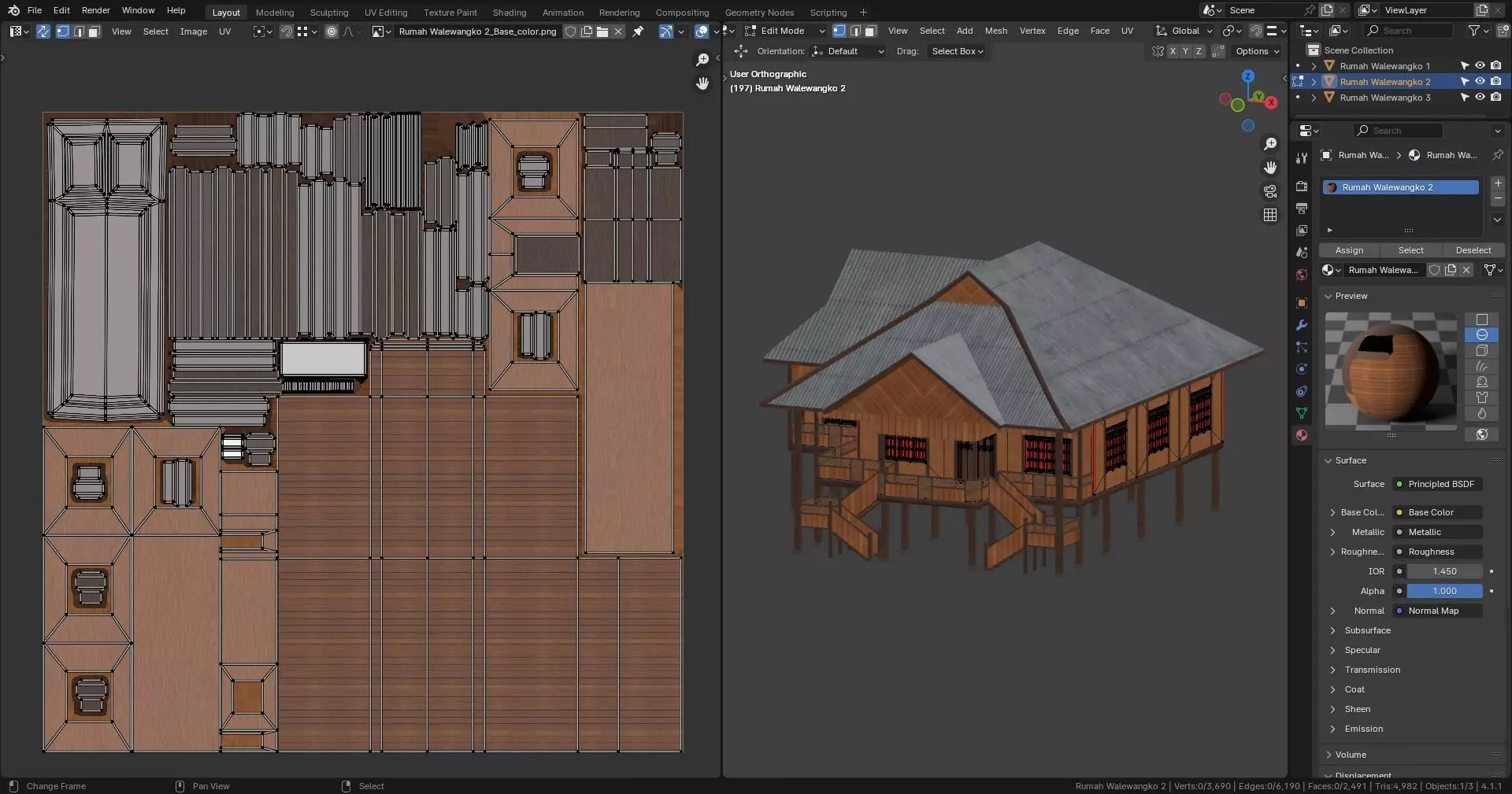 Traditional Houses - Rumah Walewangko Low-poly 3D model_9