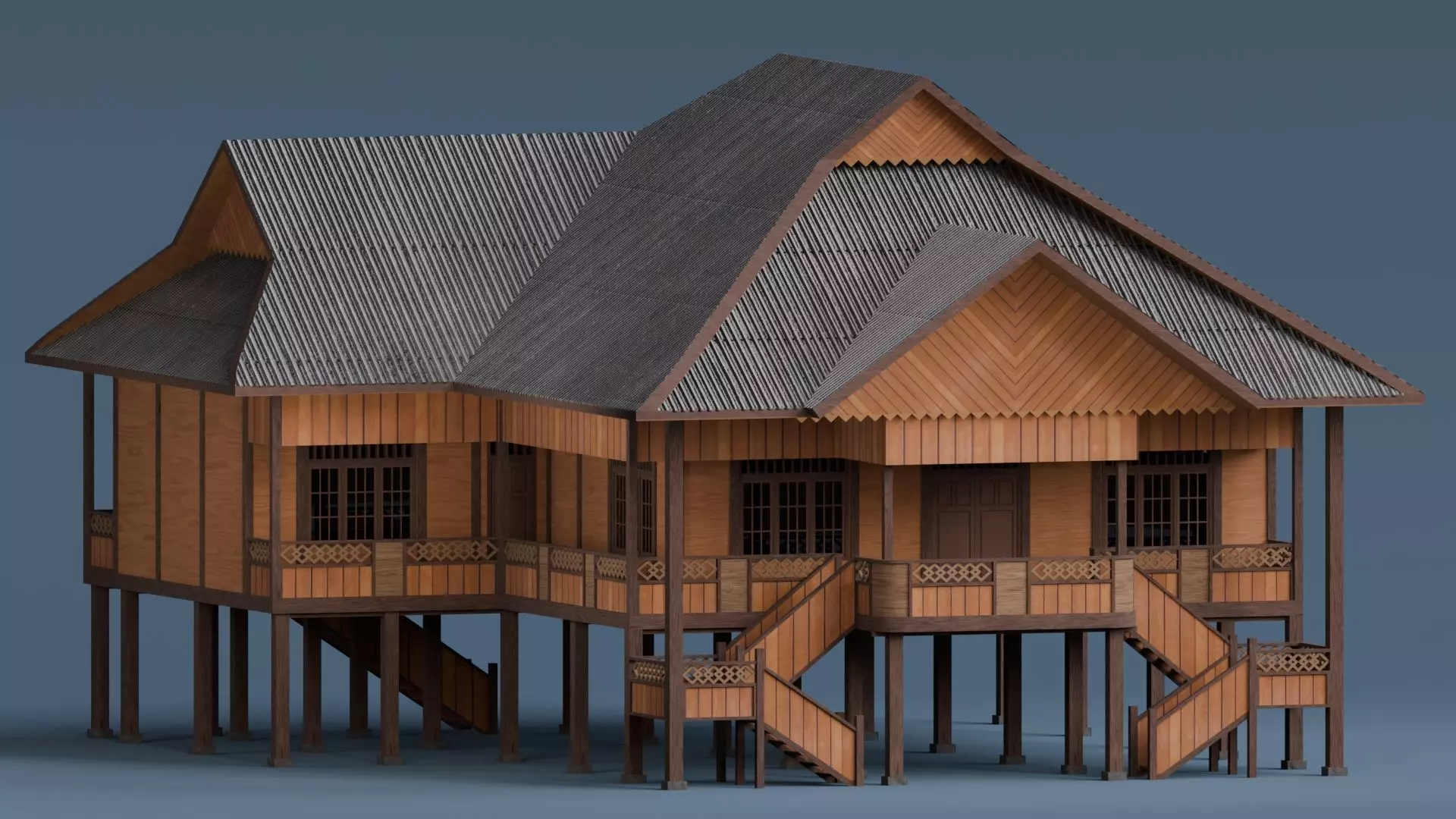 Traditional Houses - Rumah Walewangko Low-poly 3D model_0