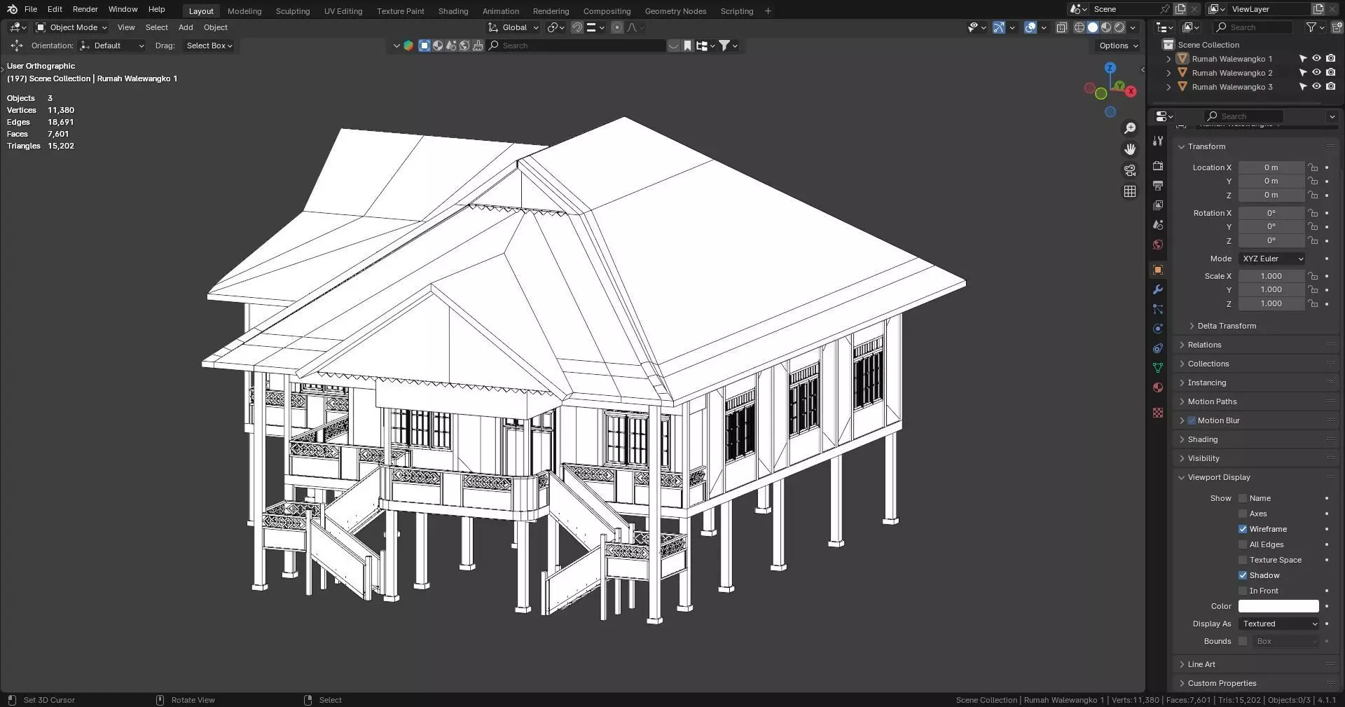 Traditional Houses - Rumah Walewangko Low-poly 3D model_11