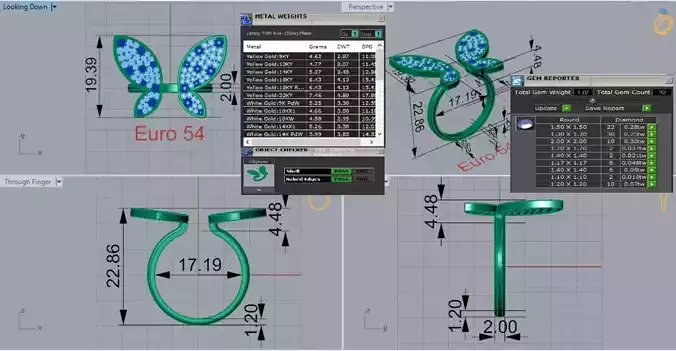 White Gold Butterfly STL 3D Ring with Gemstones Model jr00191