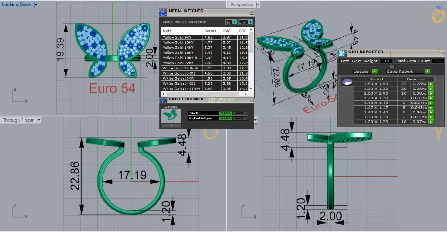 White Gold Butterfly STL 3D Ring with Gemstones Model jr00191 3D print model