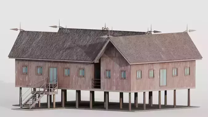 Traditional Houses Rumah Betang Low-poly 3D model