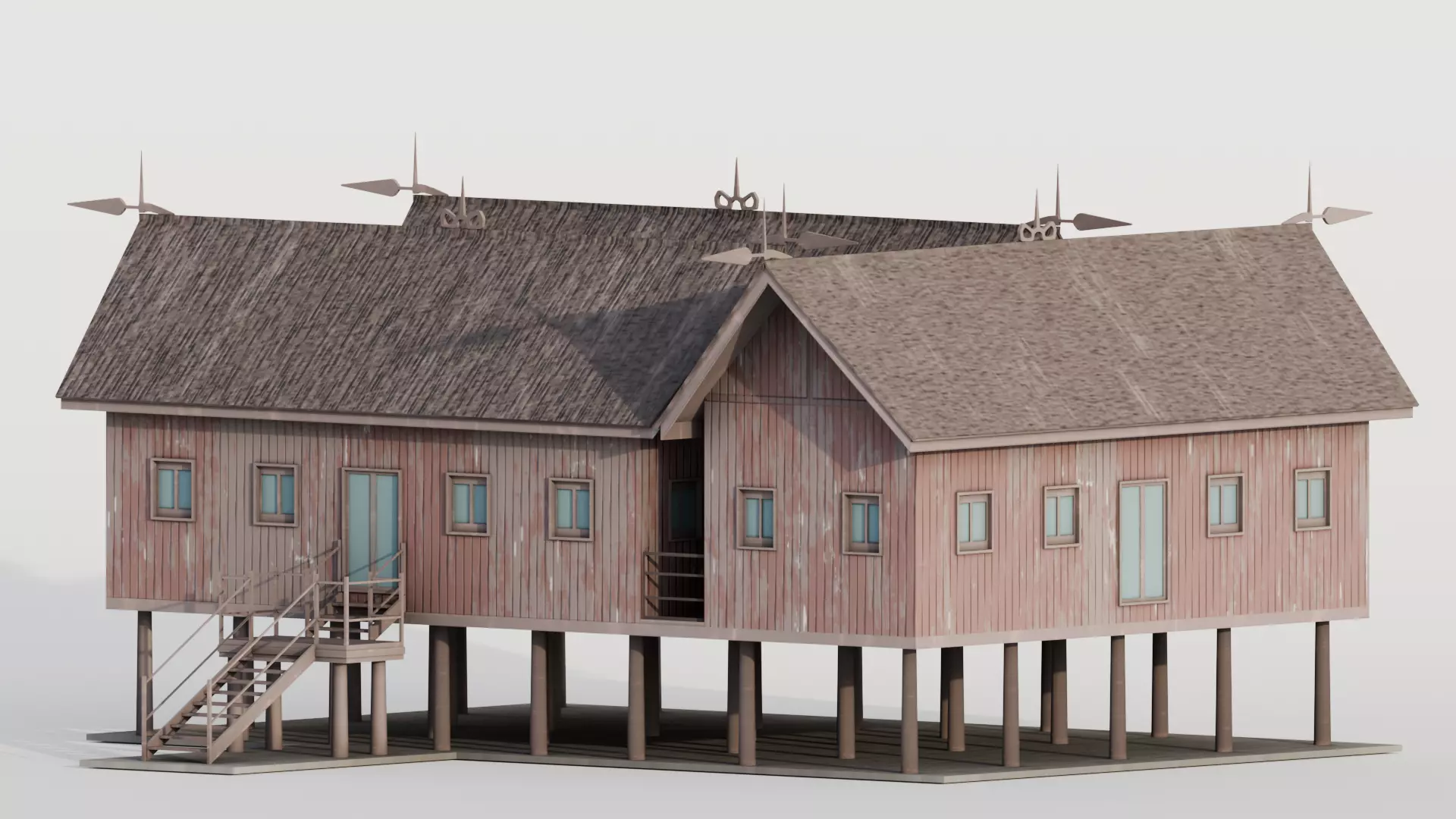 Traditional Houses Rumah Betang Low-poly 3D model