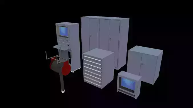 Industrial Workshop Props Pack - Cabinets and Equipment