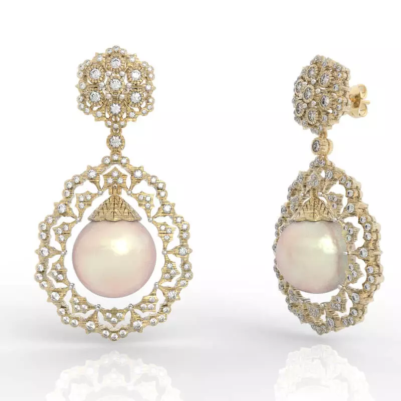 Luxury Victorian Floral Pearl Drop Earrings Pro 3D print model