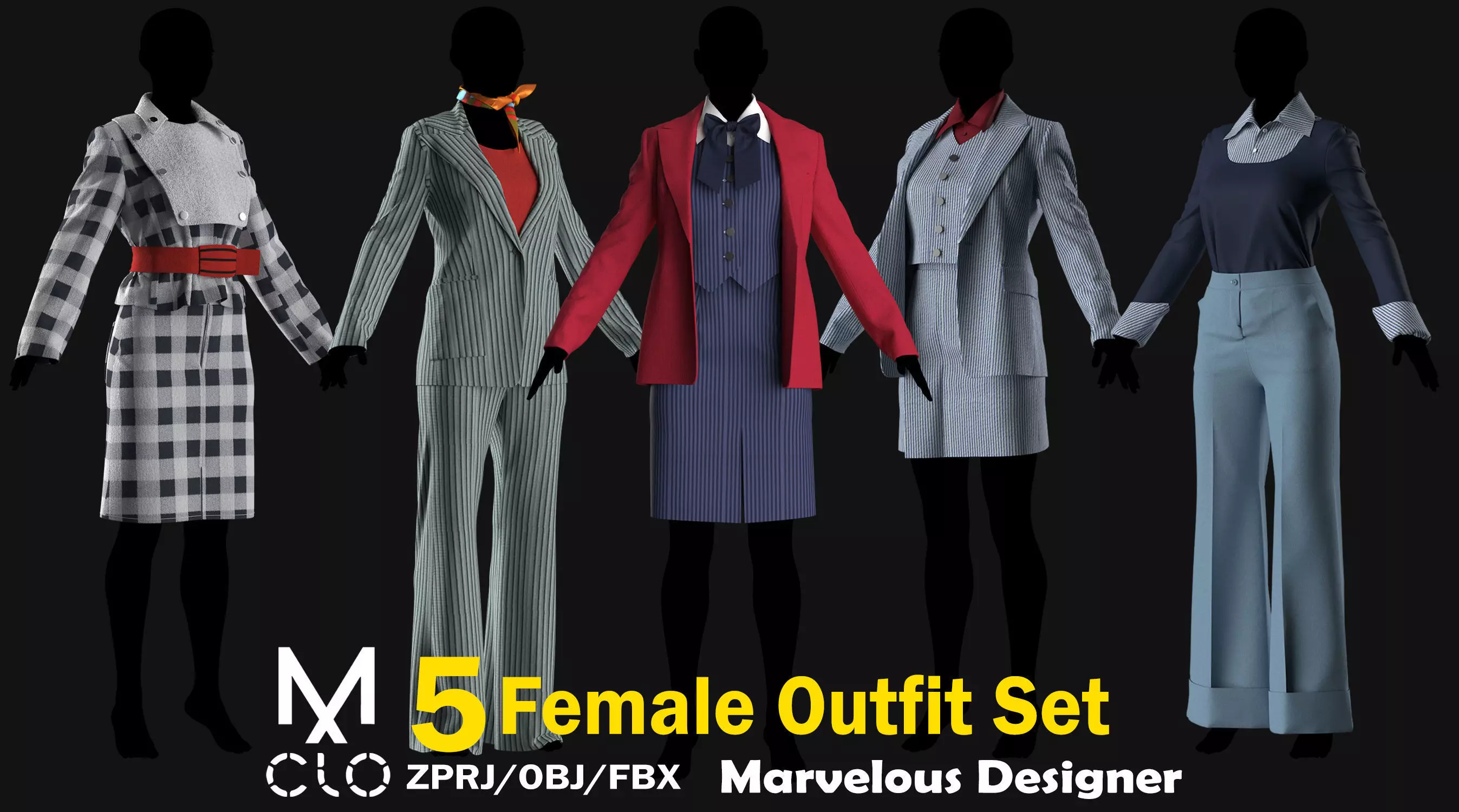 5 Female Outfit Collection 3D model_0
