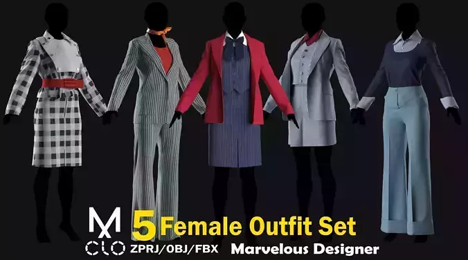5 Female Outfit Collection 3D model 5 Female Outfit Collection 3D model