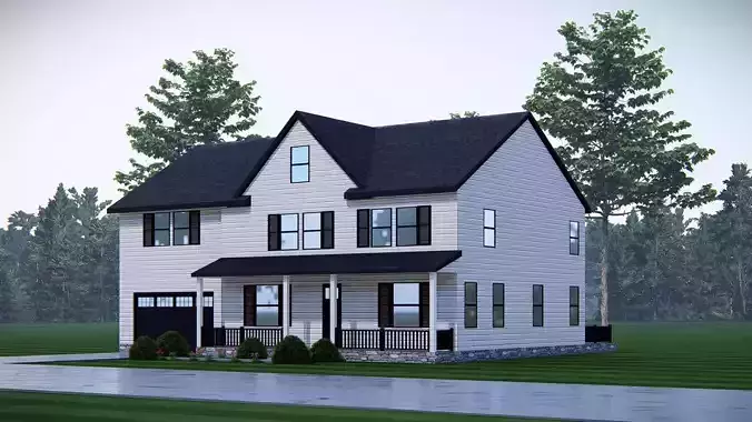 3D Model of Modern American Farmhouse Exterior 