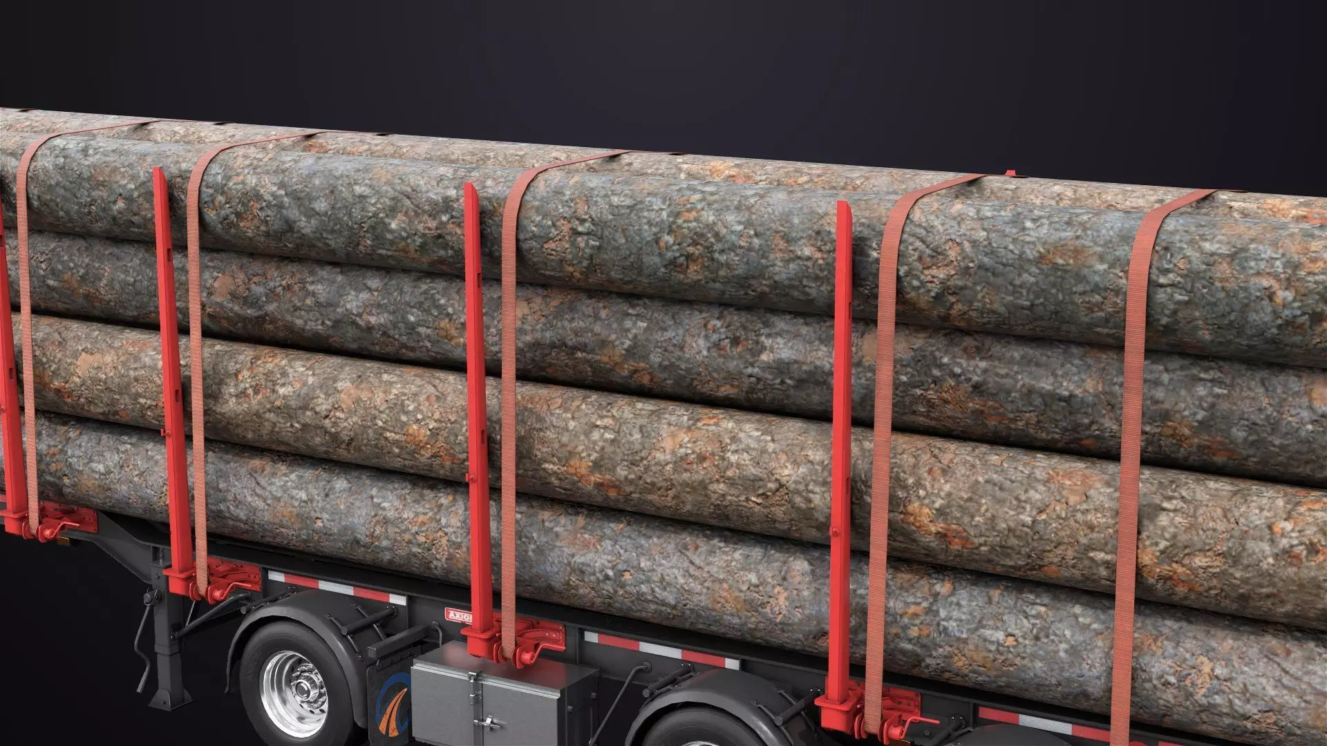 Logging Trailer 01 Red with Load Single Mat All PBR Textures Low-poly 3D model_22