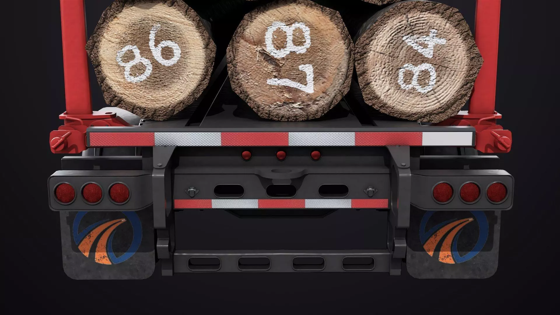 Logging Trailer 01 Red with Load Single Mat All PBR Textures Low-poly 3D model_28