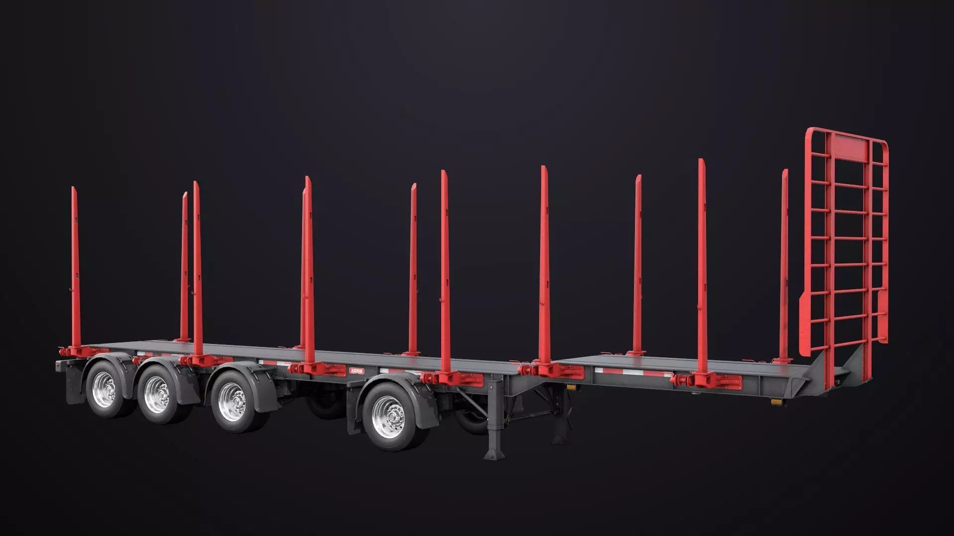 Logging Trailer 01 Red with Load Single Mat All PBR Textures Low-poly 3D model_10