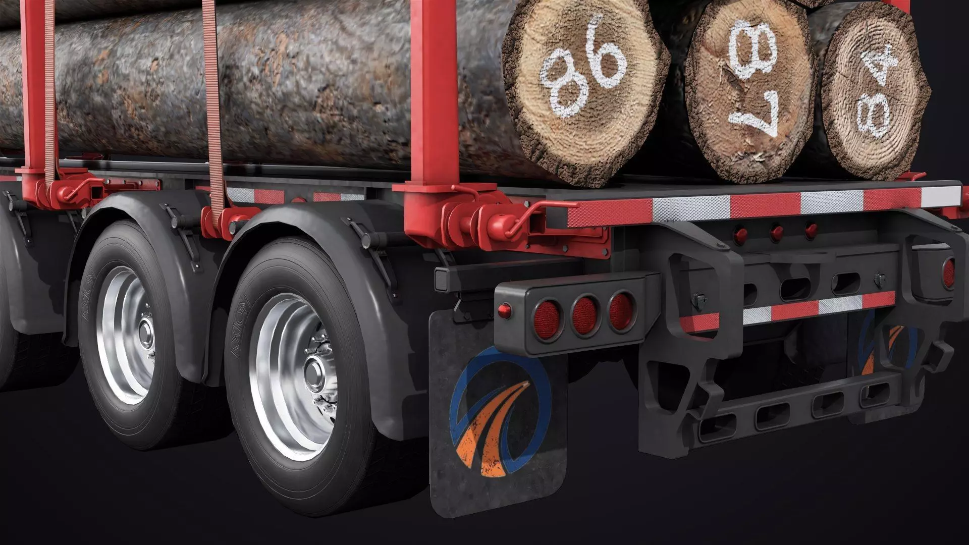 Logging Trailer 01 Red with Load Single Mat All PBR Textures Low-poly 3D model_20