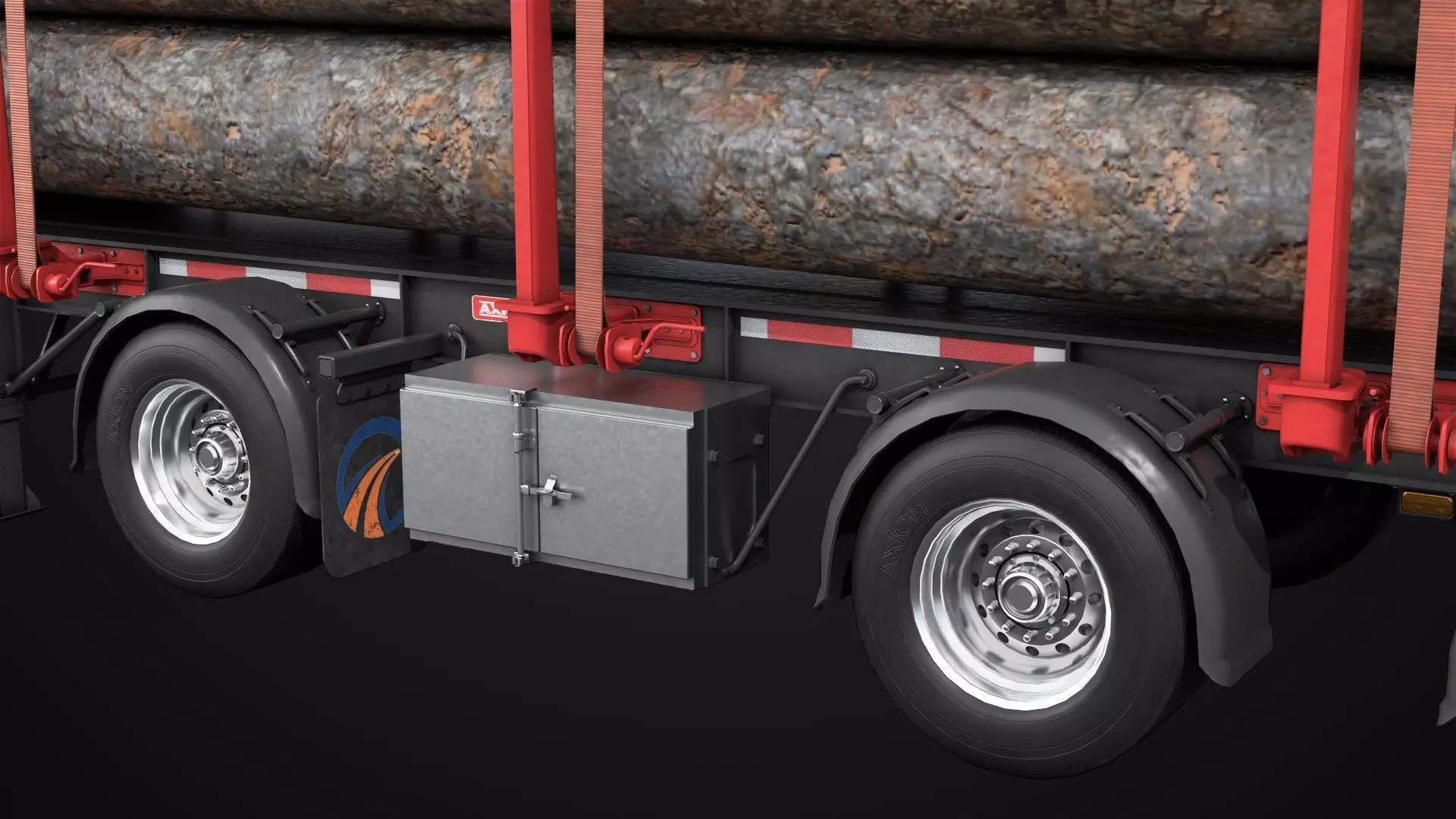 Logging Trailer 01 Red with Load Single Mat All PBR Textures Low-poly 3D model_18