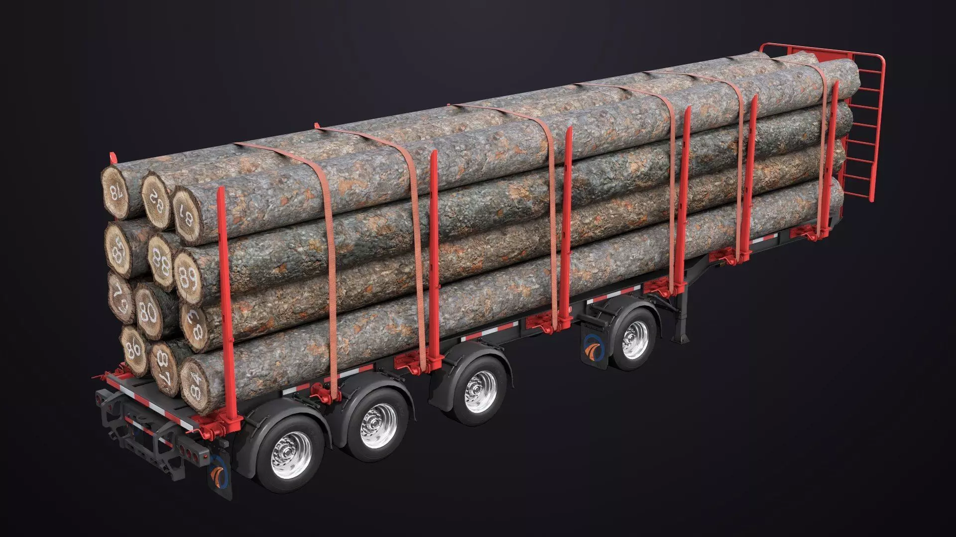 Logging Trailer 01 Red with Load Single Mat All PBR Textures Low-poly 3D model_15
