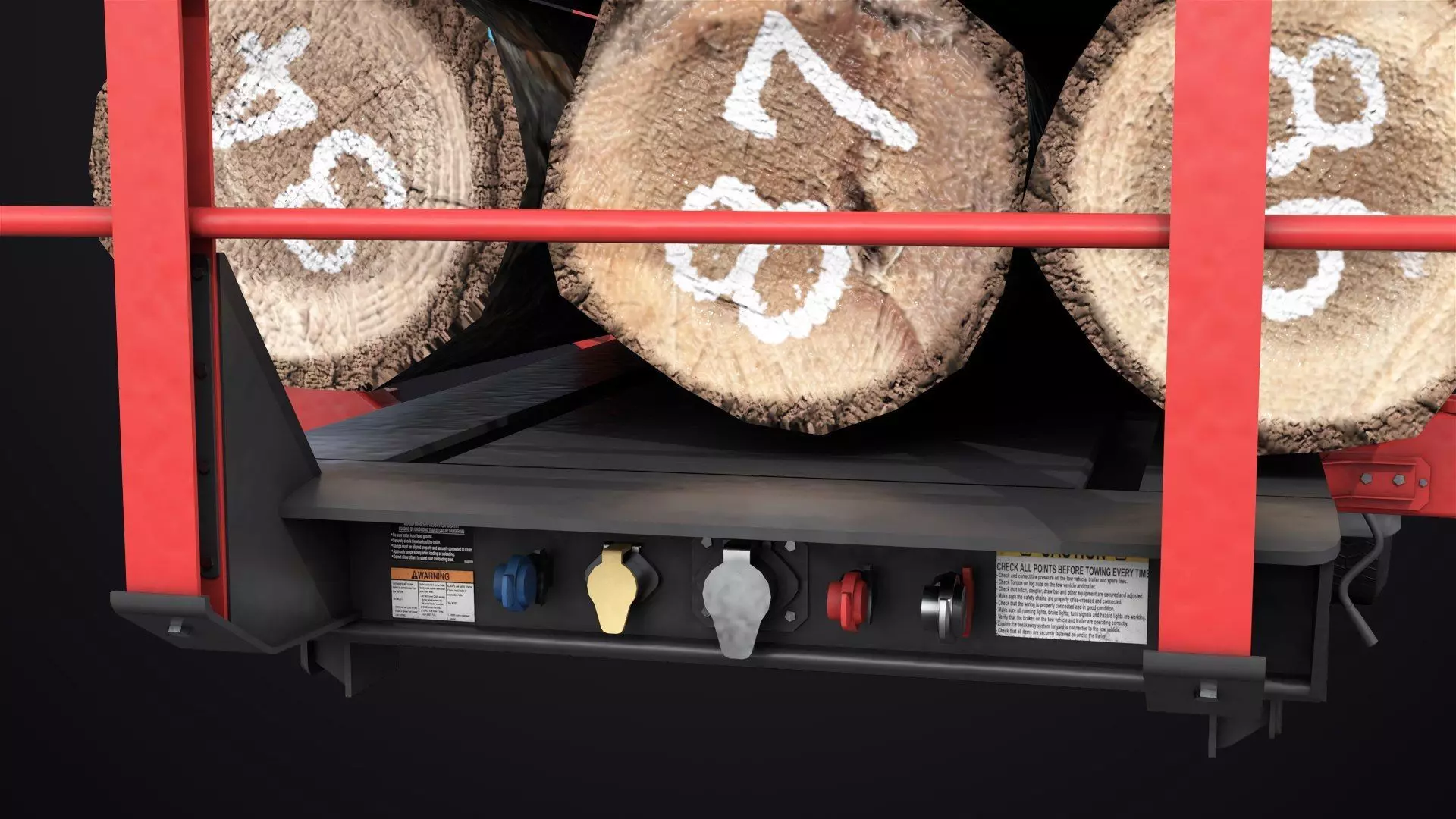 Logging Trailer 01 Red with Load Single Mat All PBR Textures Low-poly 3D model_27