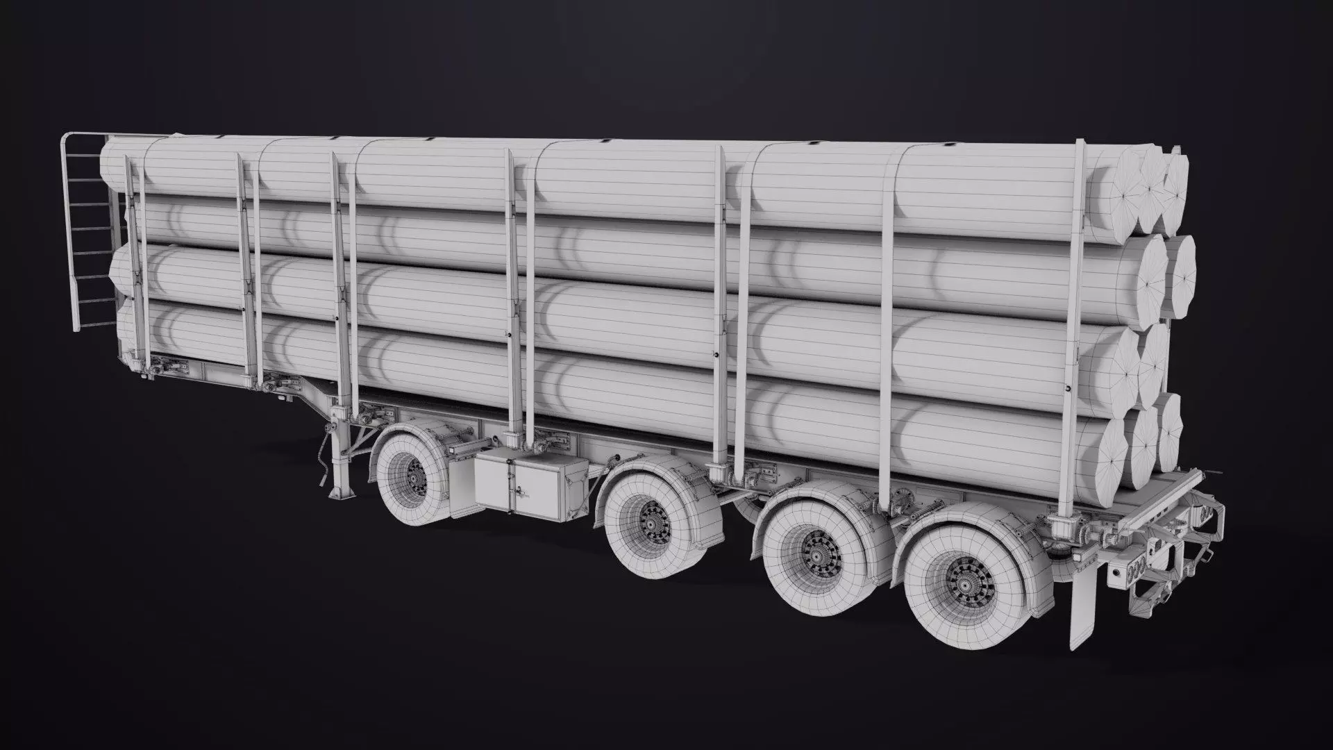 Logging Trailer 01 Red with Load Single Mat All PBR Textures Low-poly 3D model_35