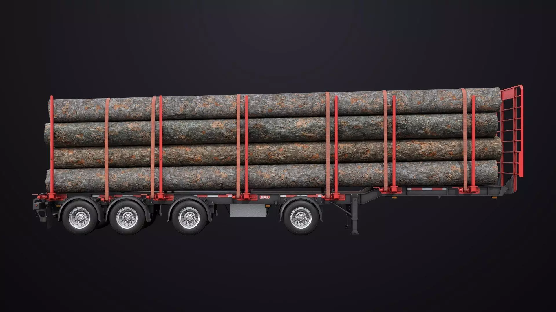 Logging Trailer 01 Red with Load Single Mat All PBR Textures Low-poly 3D model_7