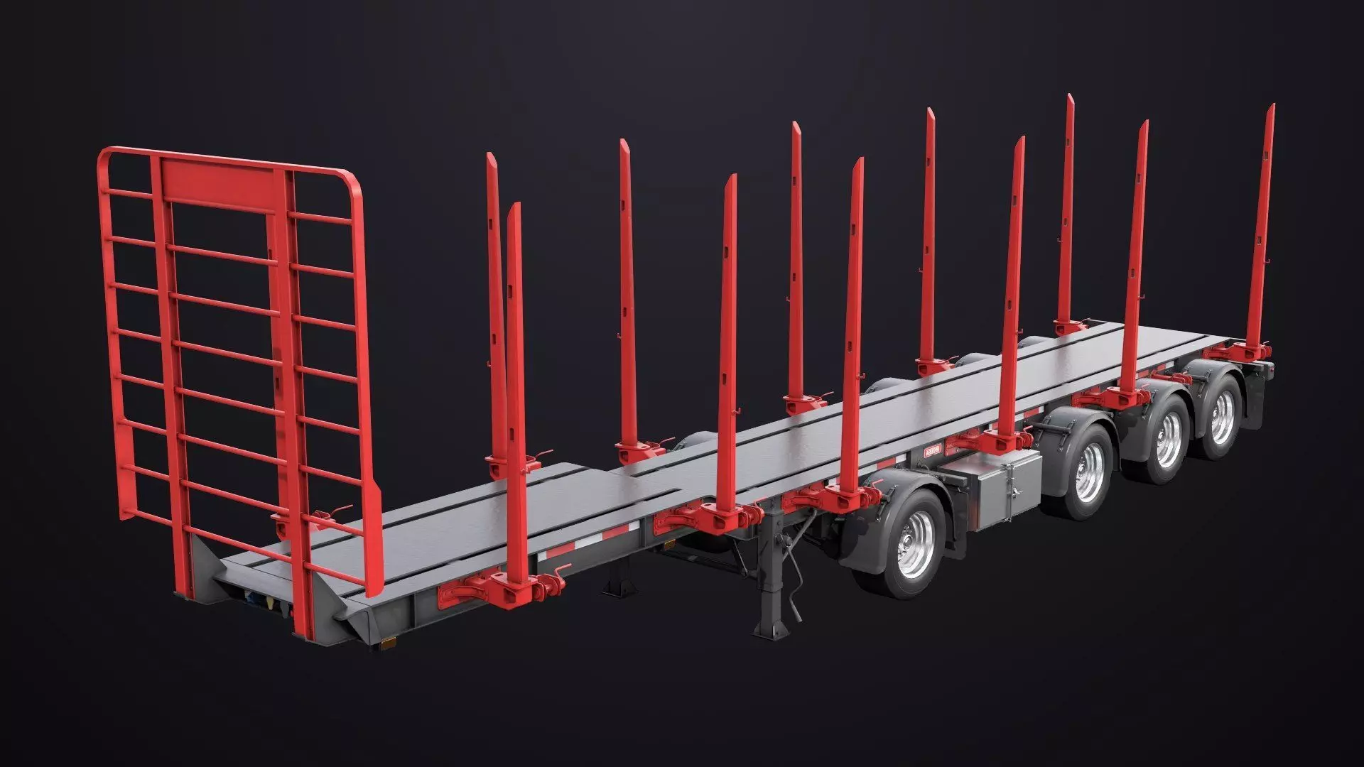Logging Trailer 01 Red with Load Single Mat All PBR Textures Low-poly 3D model_2