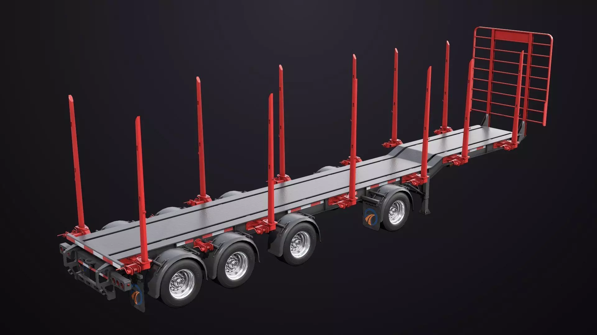 Logging Trailer 01 Red with Load Single Mat All PBR Textures Low-poly 3D model_16