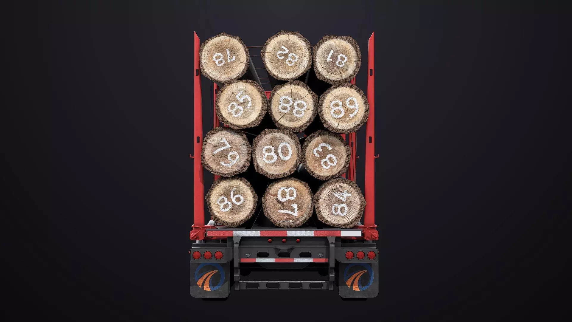 Logging Trailer 01 Red with Load Single Mat All PBR Textures Low-poly 3D model_12