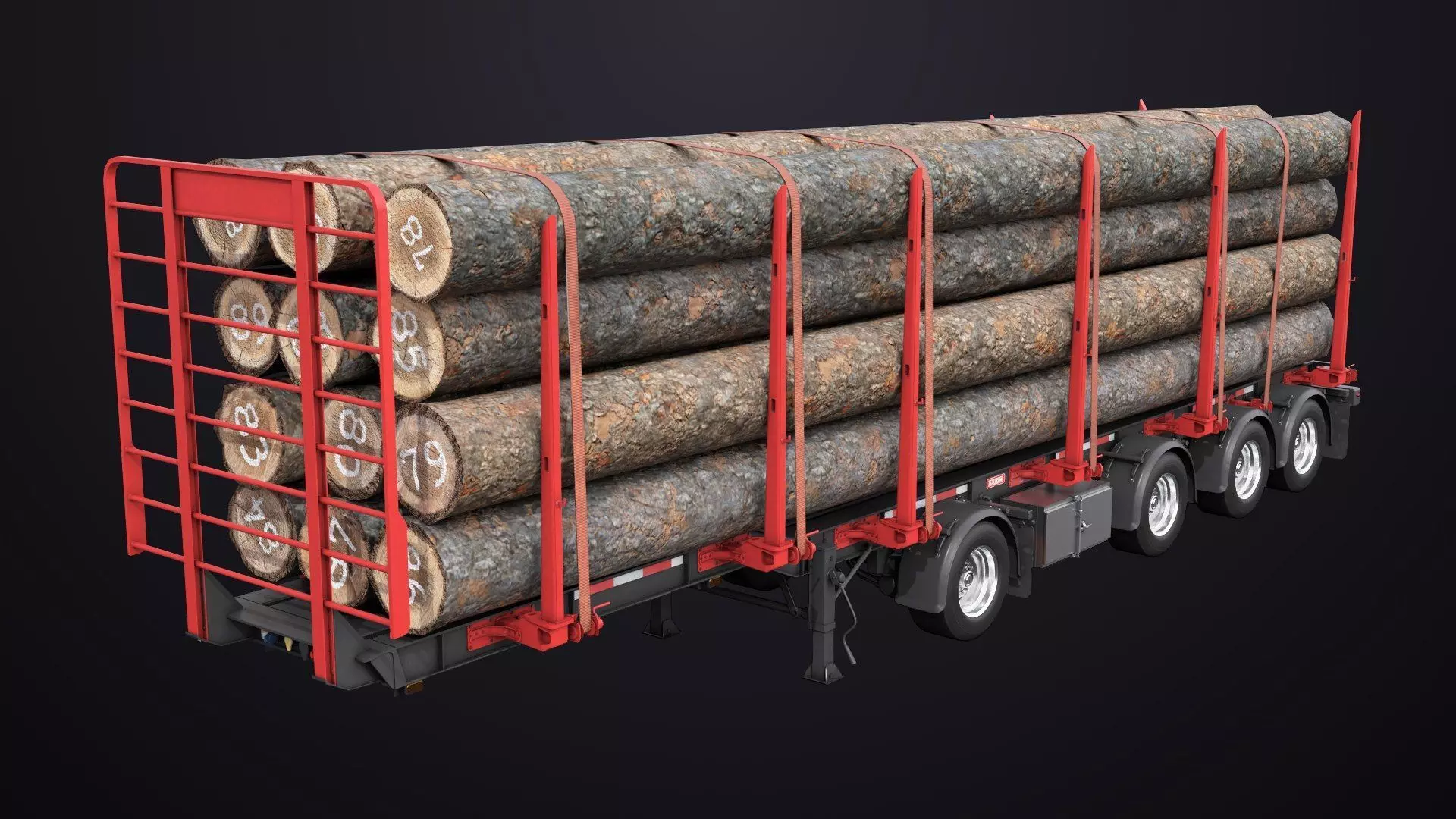 Logging Trailer 01 Red with Load Single Mat All PBR Textures Low-poly 3D model_1