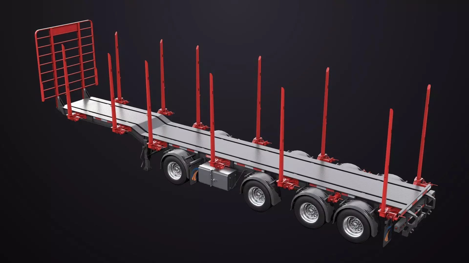 Logging Trailer 01 Red with Load Single Mat All PBR Textures Low-poly 3D model_13
