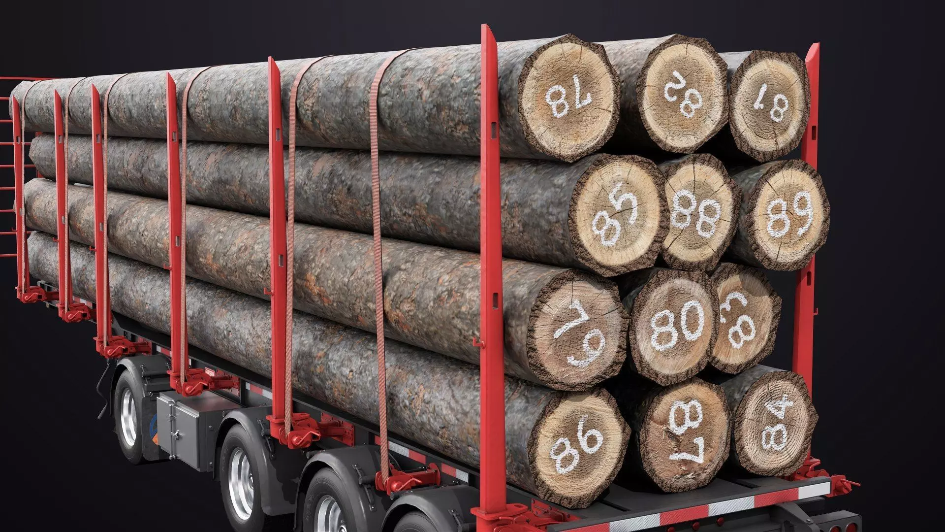 Logging Trailer 01 Red with Load Single Mat All PBR Textures Low-poly 3D model_21