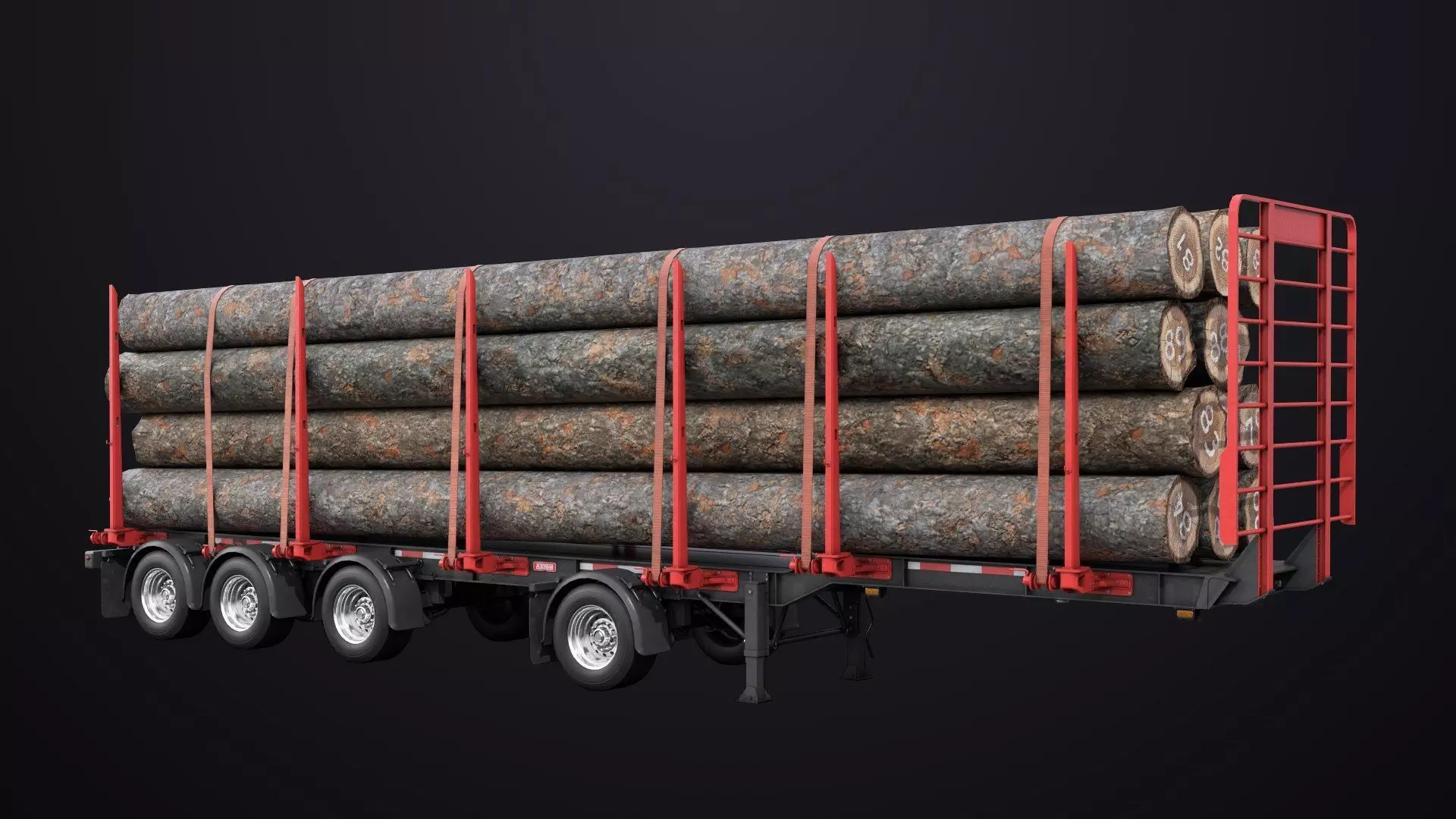 Logging Trailer 01 Red with Load Single Mat All PBR Textures Low-poly 3D model_9