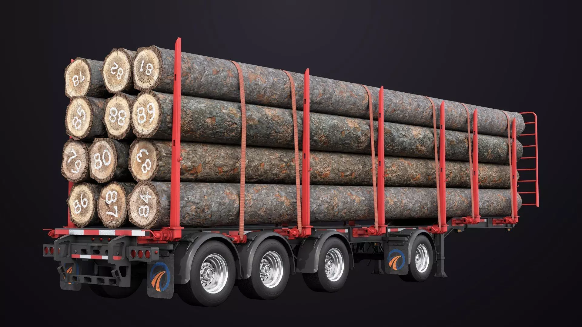 Logging Trailer 01 Red with Load Single Mat All PBR Textures Low-poly 3D model_3
