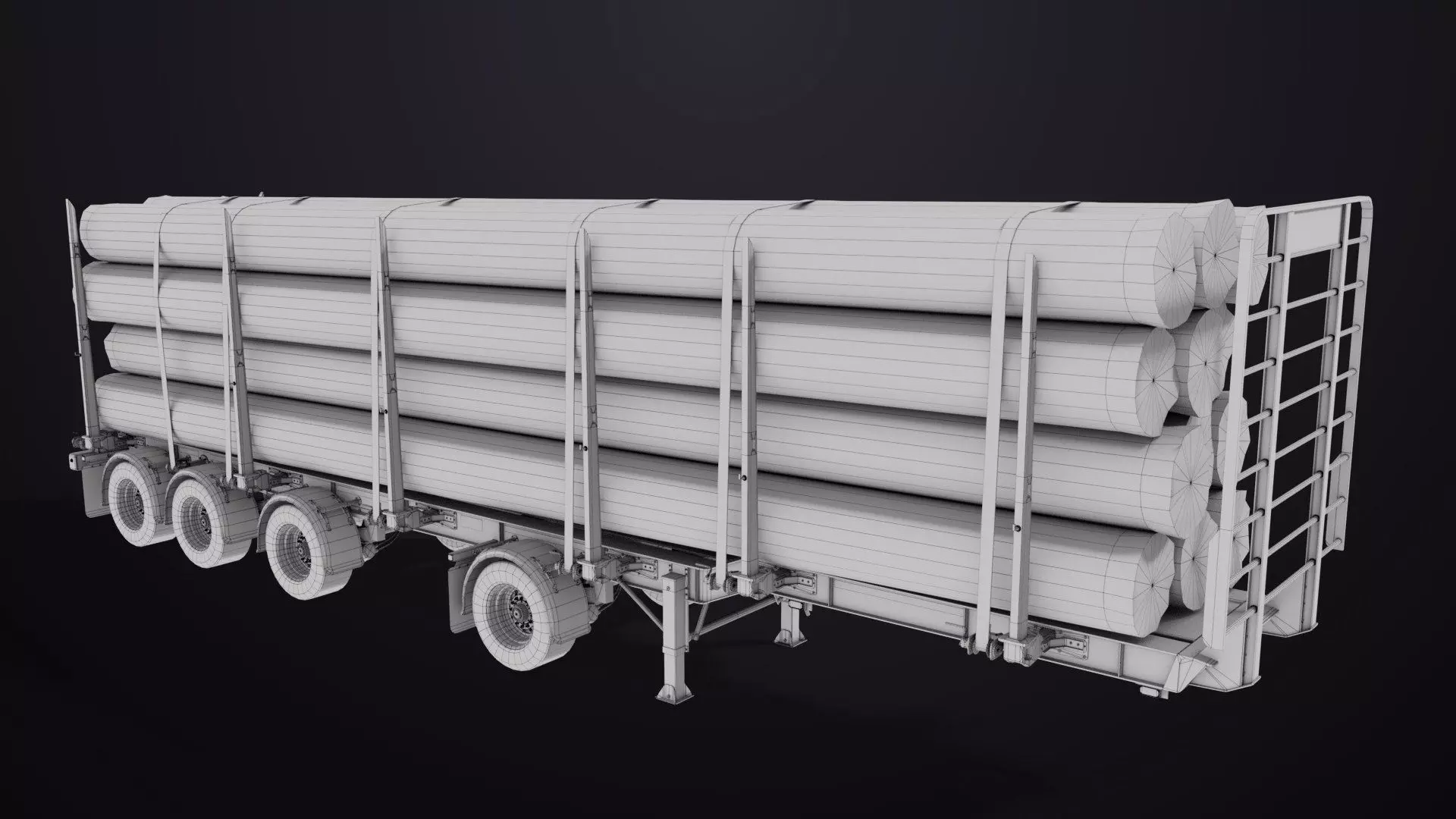 Logging Trailer 01 Red with Load Single Mat All PBR Textures Low-poly 3D model_33
