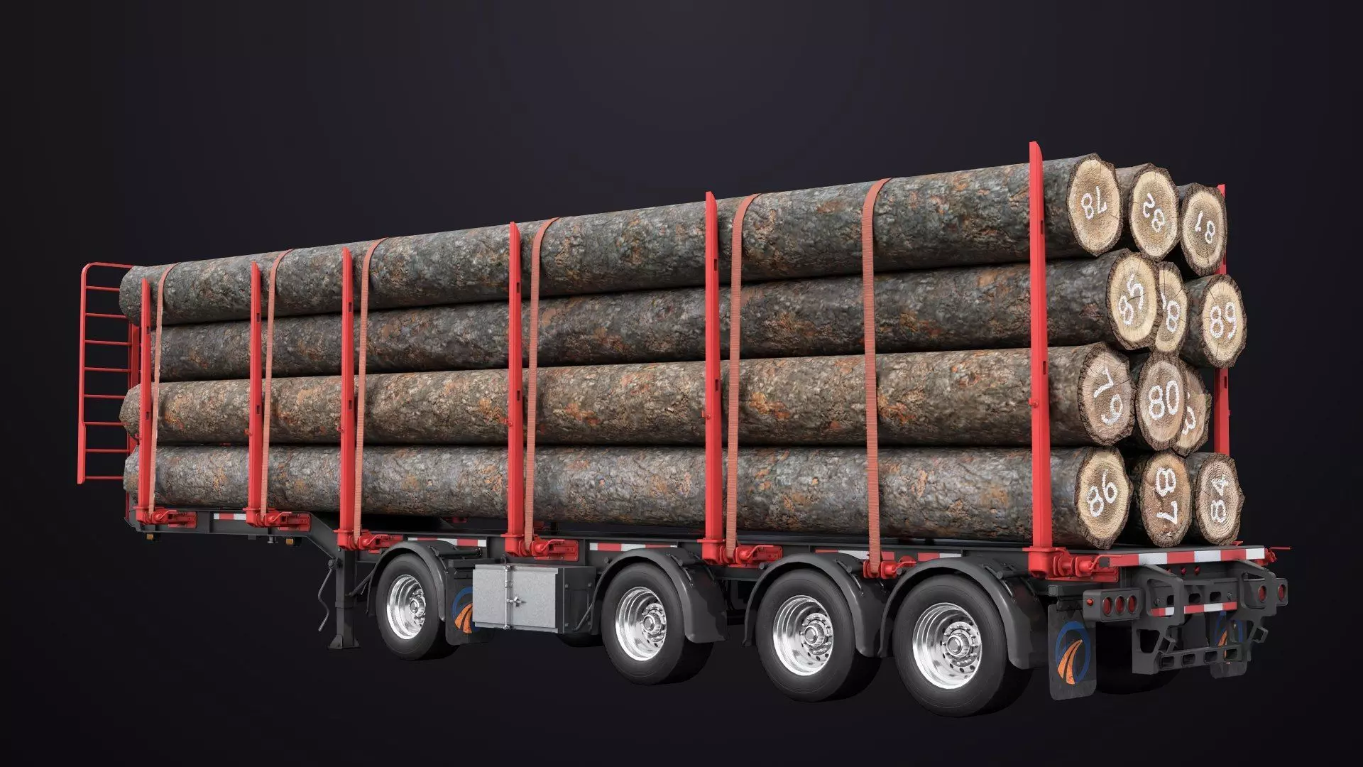 Logging Trailer 01 Red with Load Single Mat All PBR Textures Low-poly 3D model_5