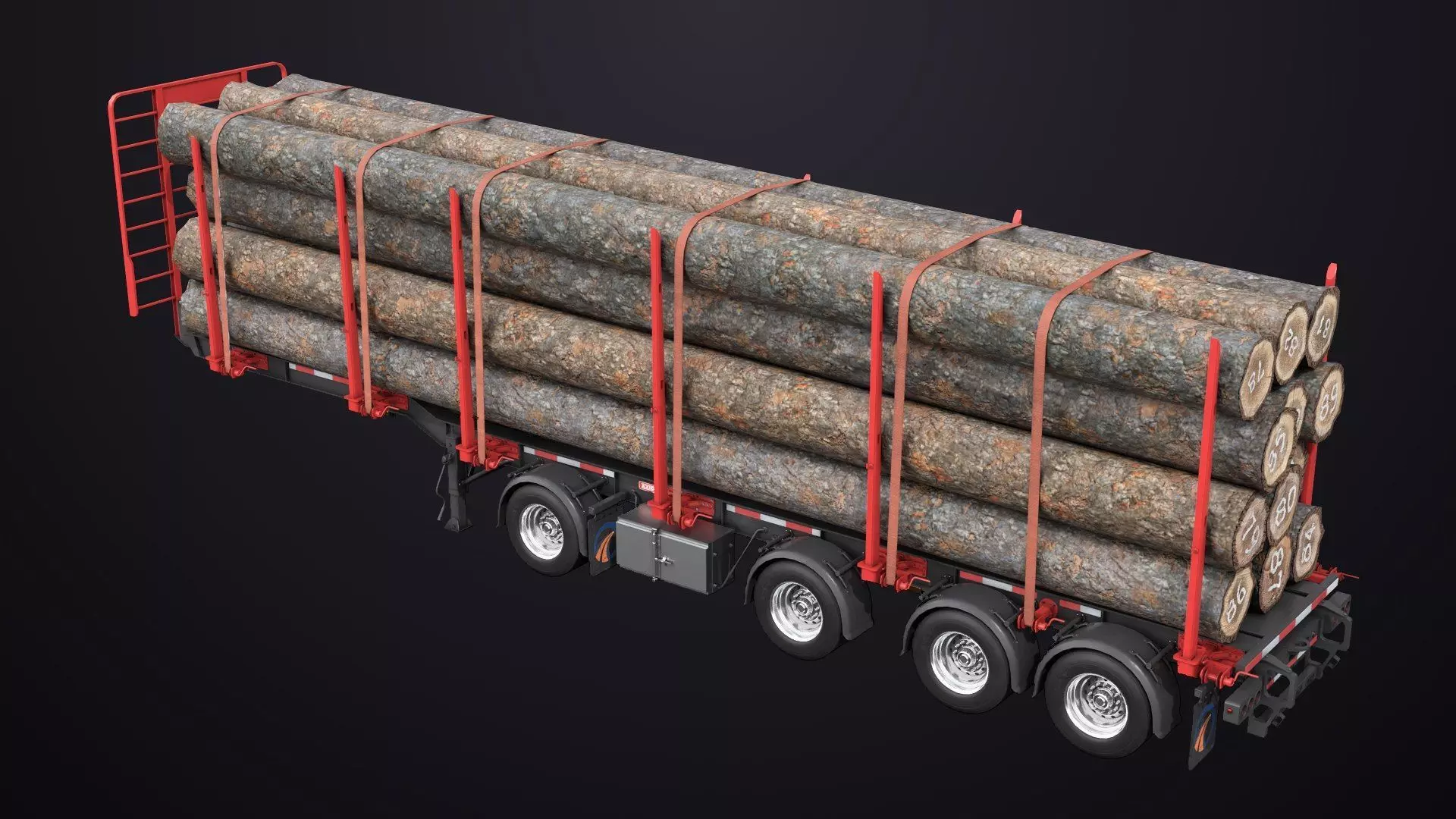 Logging Trailer 01 Red with Load Single Mat All PBR Textures Low-poly 3D model_14
