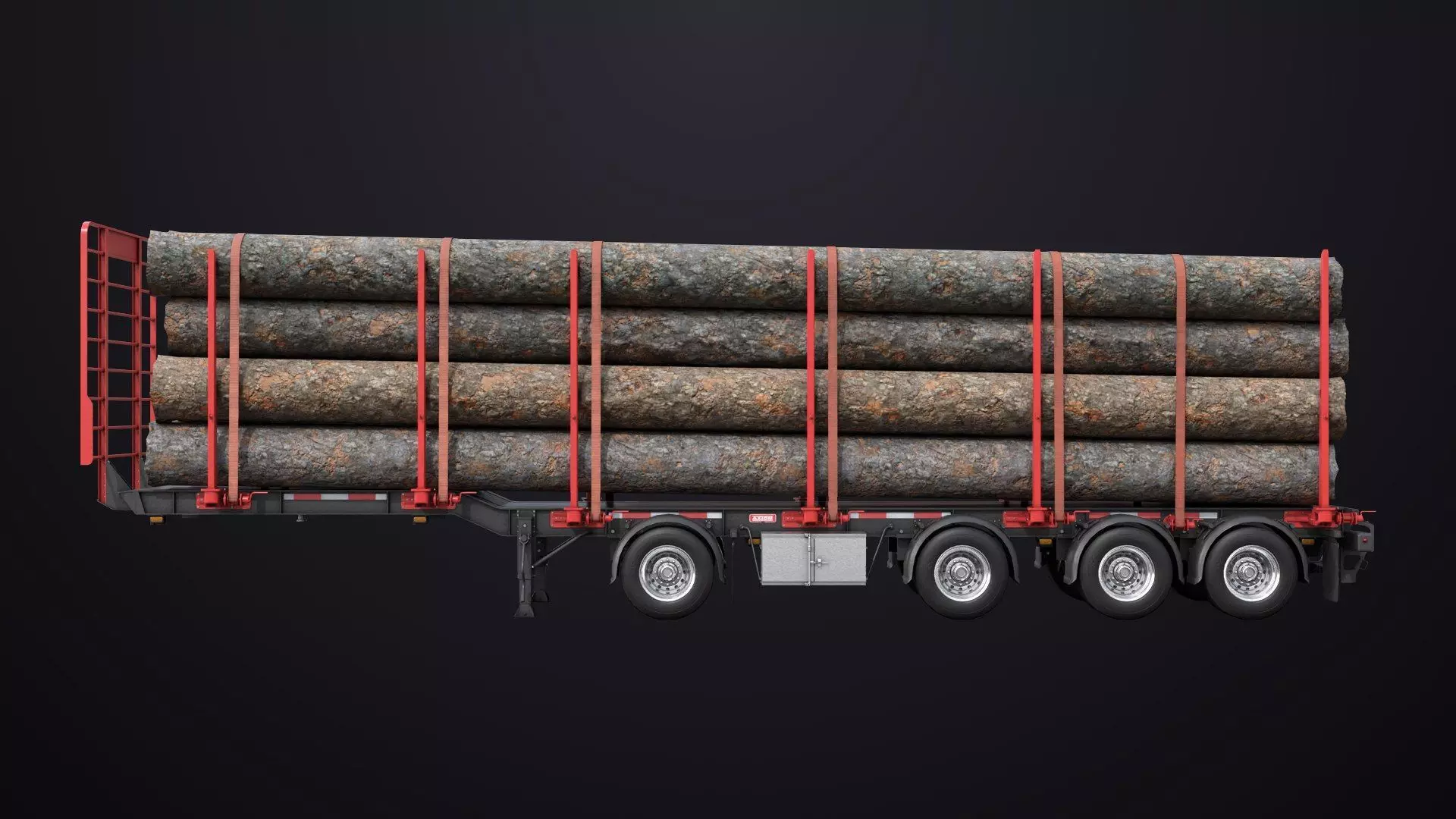 Logging Trailer 01 Red with Load Single Mat All PBR Textures Low-poly 3D model_6