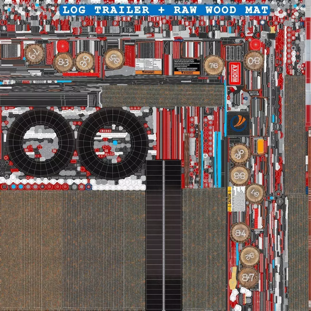 Logging Trailer 01 Red with Load Single Mat All PBR Textures Low-poly 3D model_54