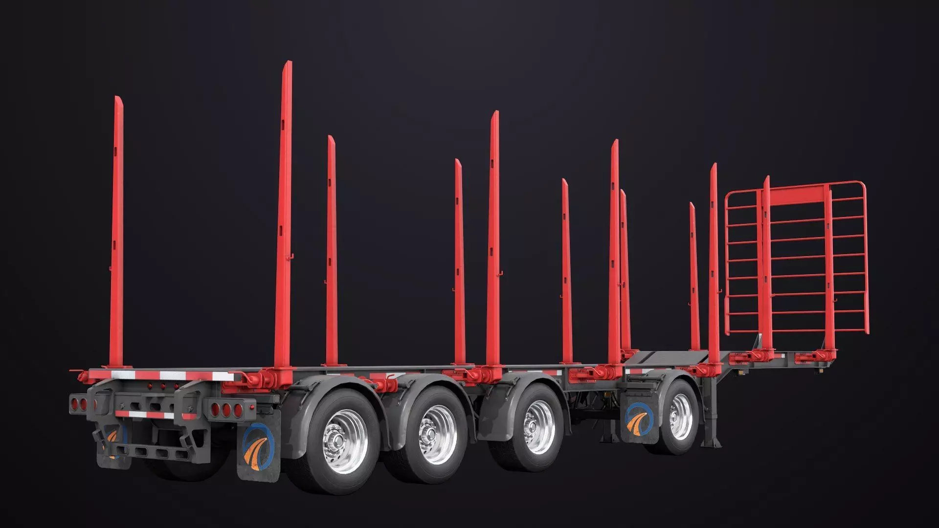 Logging Trailer 01 Red with Load Single Mat All PBR Textures Low-poly 3D model_4