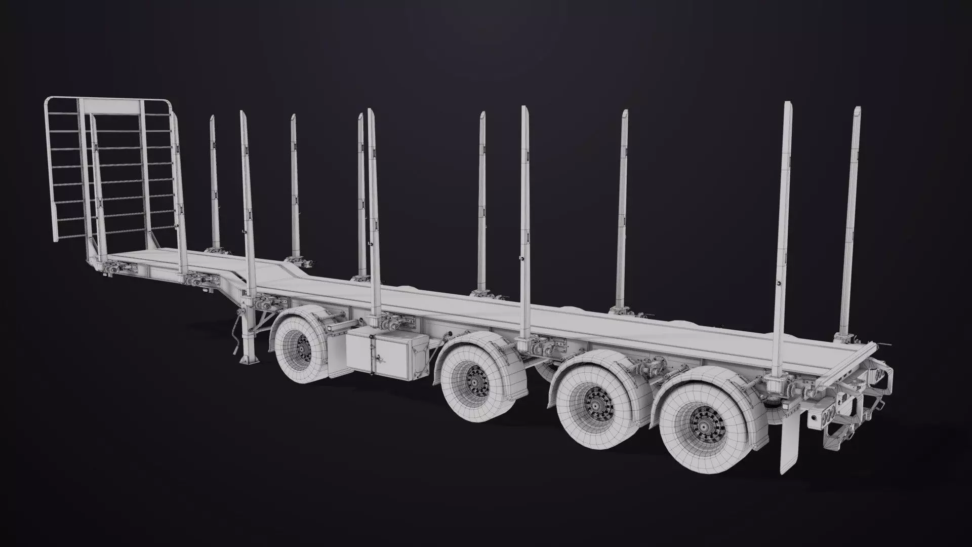 Logging Trailer 01 Red with Load Single Mat All PBR Textures Low-poly 3D model_53