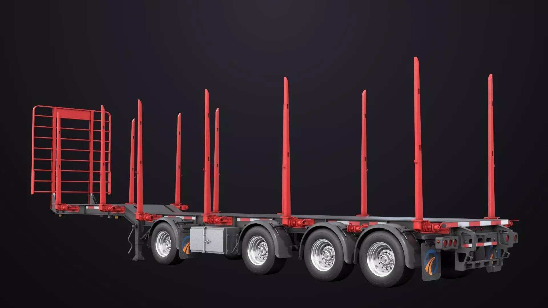 Logging Trailer 01 Red with Load Single Mat All PBR Textures Low-poly 3D model_8