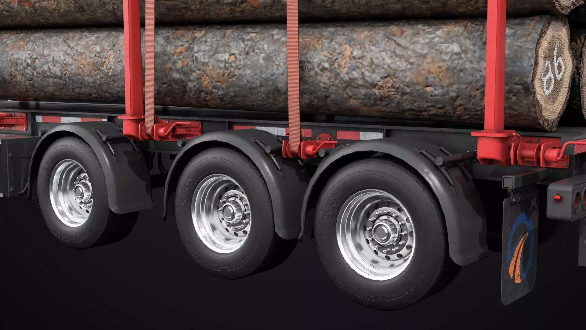 Logging Trailer 01 Red with Load Single Mat All PBR Textures Low-poly 3D model_19