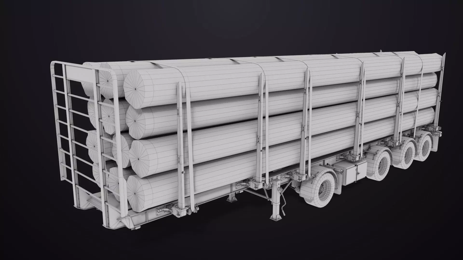 Logging Trailer 01 Red with Load Single Mat All PBR Textures Low-poly 3D model_31
