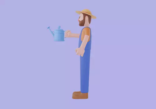 Stylized 3D Cartoon Farmer Man - Watering Can Character Model 3D model_3