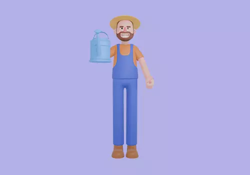 Stylized 3D Cartoon Farmer Man - Watering Can Character Model 3D model_2