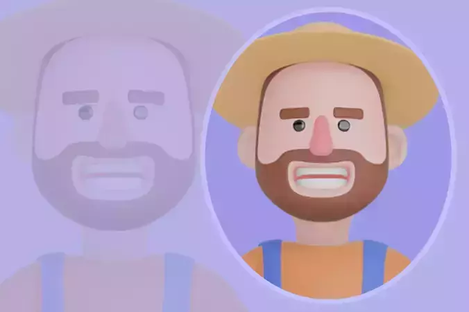 Stylized 3D Cartoon Farmer Man - Squatting Watering Character